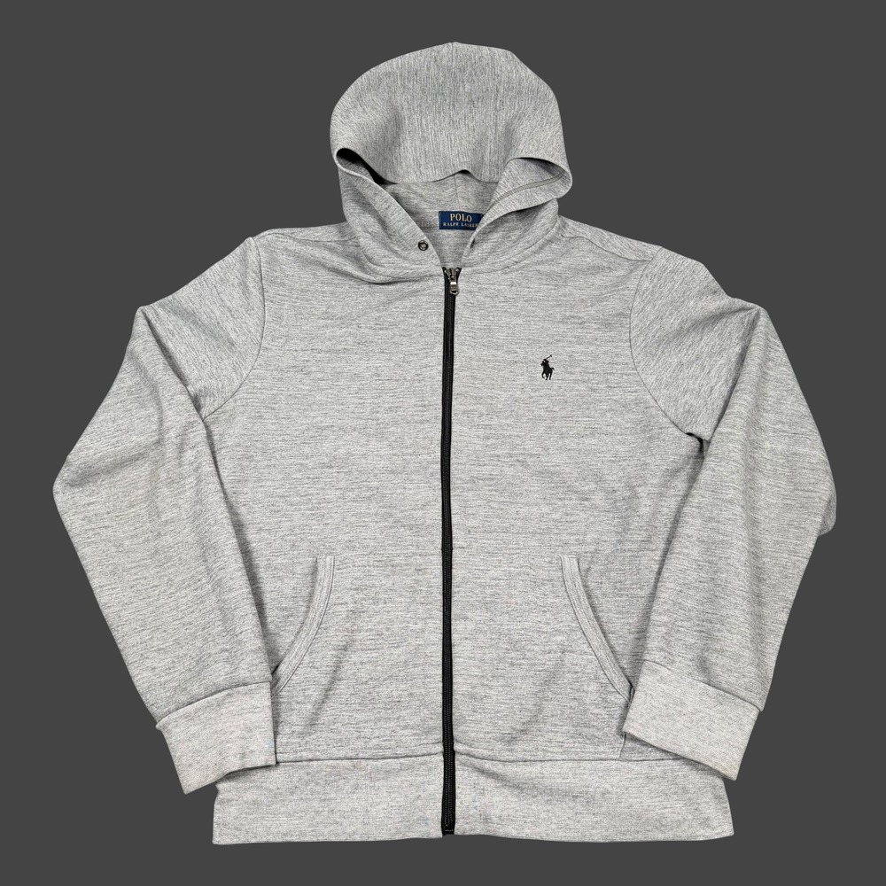 Polo Ralph Lauren Full Zip Hoodie Gray Mens Medium No Drawstring Minor Cuff Wear